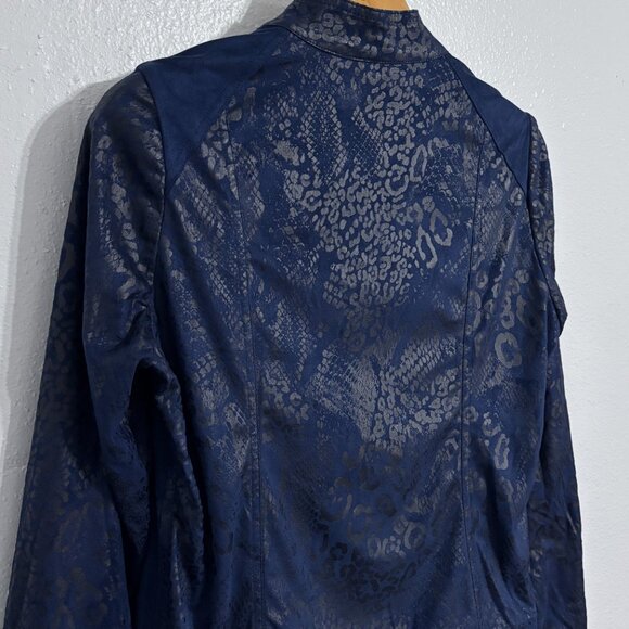 Chico's Navy Shiny Snakeskin Soft Suede Open Front L/S Jacket Size 1- Medium M - Picture 5 of 13